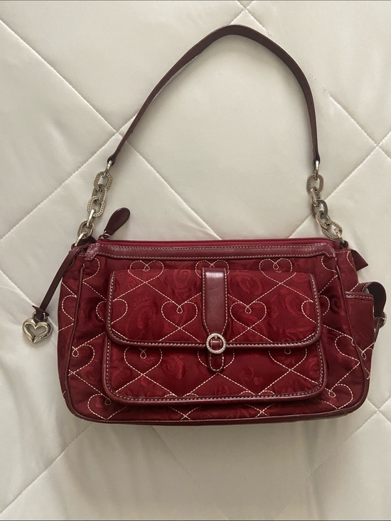 Brighton Handbags - Brighton Quilted Heart-Patterned Burgundy Shoulder Bag